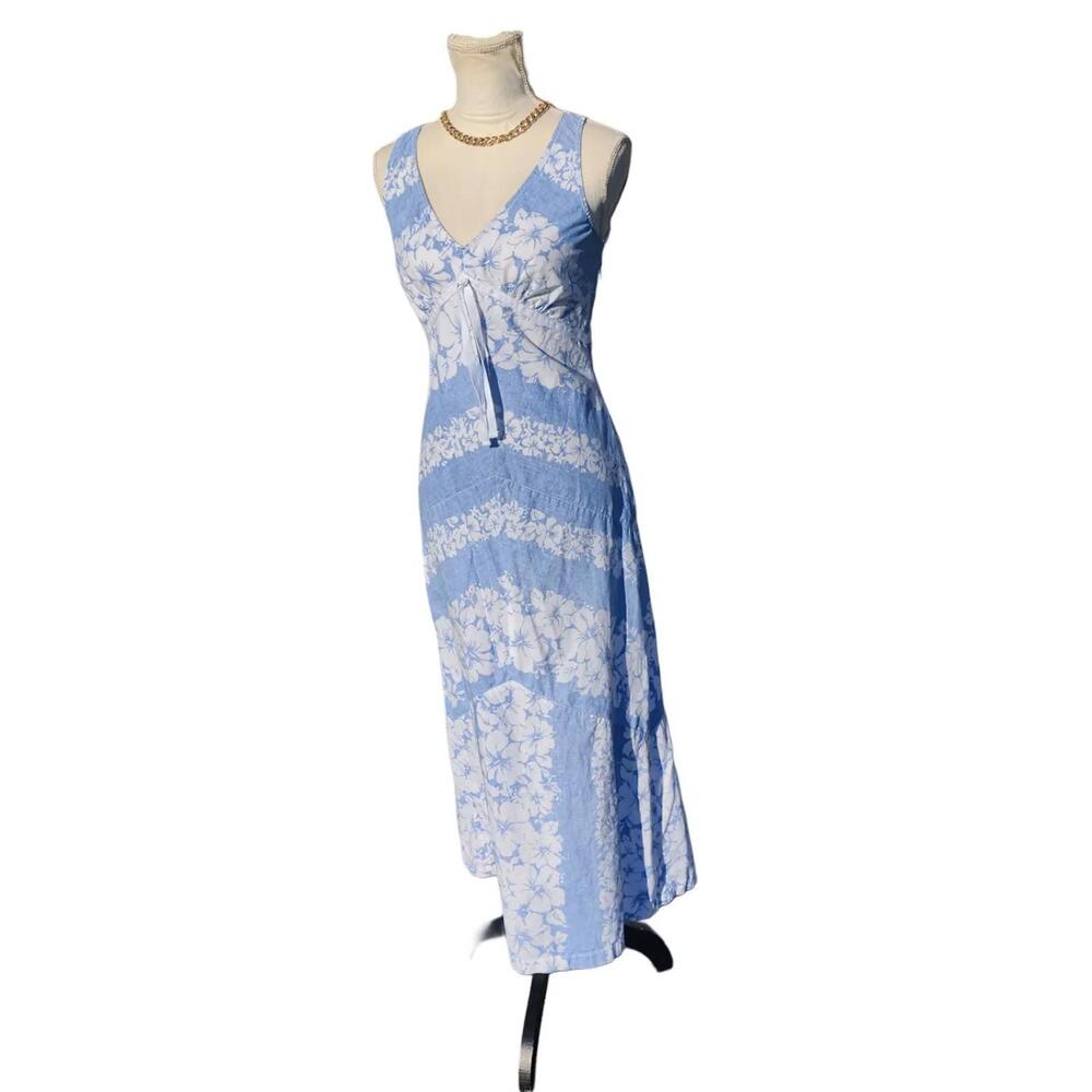 Tommy Hilfiger. Y2K, Blue & White Hawaiian Print Midi Dress. Size: 6